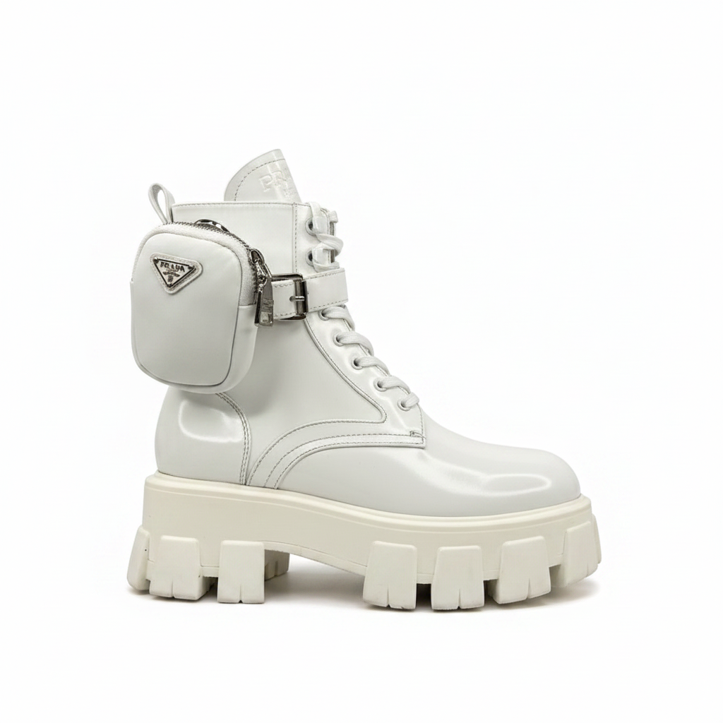 Prada Monolith Patent Leather Boots "White"
