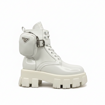 Prada Monolith Patent Leather Boots "White"