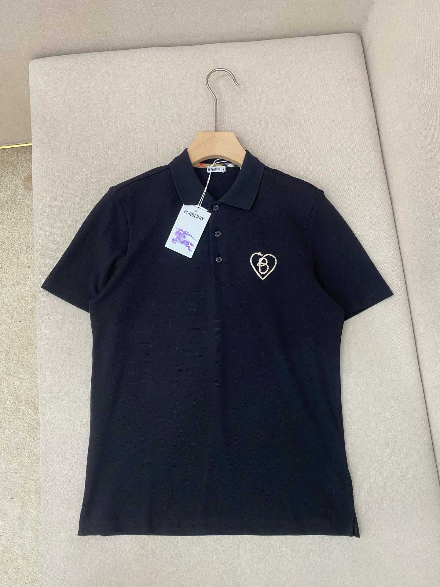 Burberry Cotton B Heart Polo T-Shirt "Black"