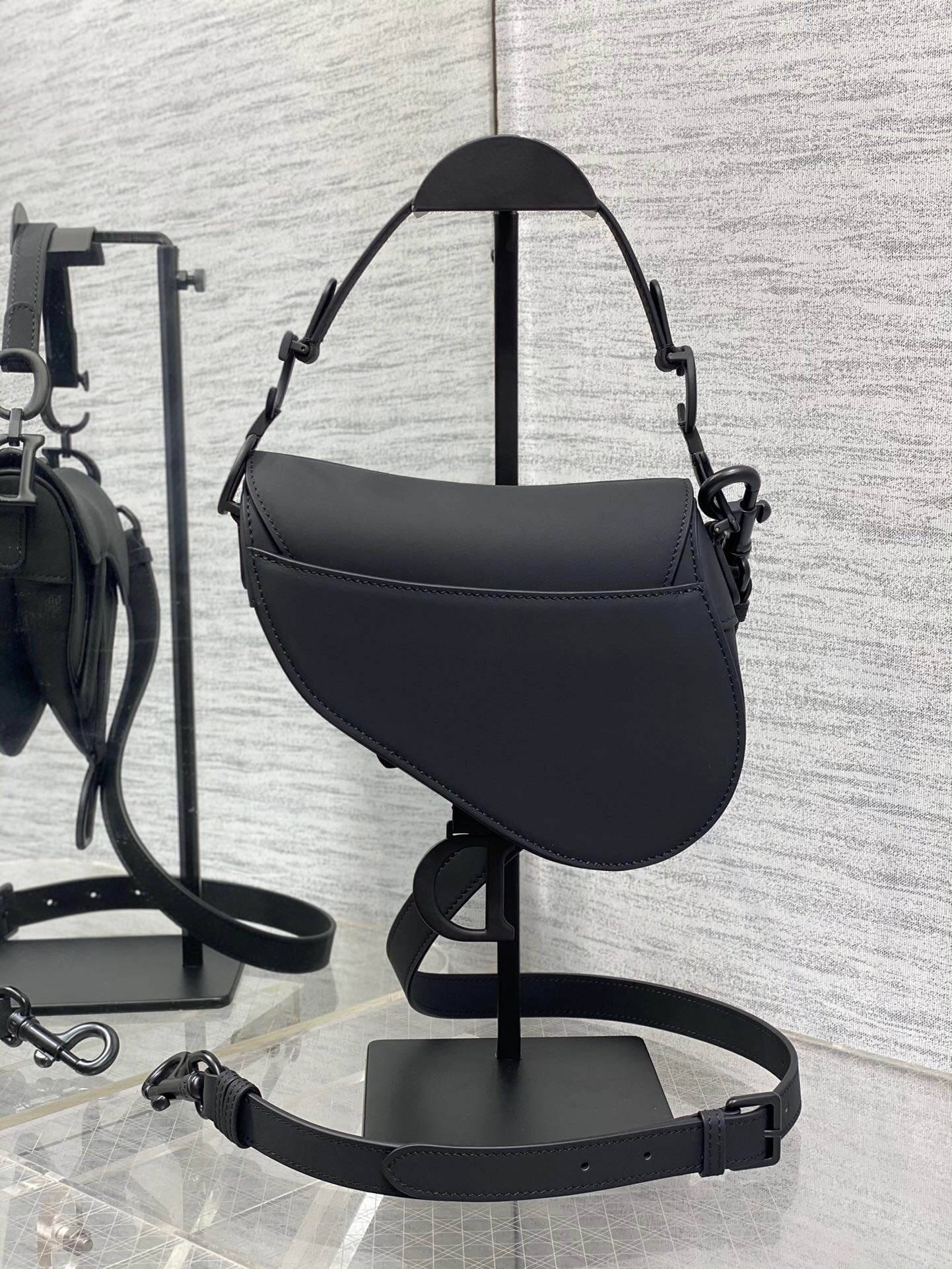 Dior Mini Saddle Bag with Strap "Black Ultramatte Calfskin"