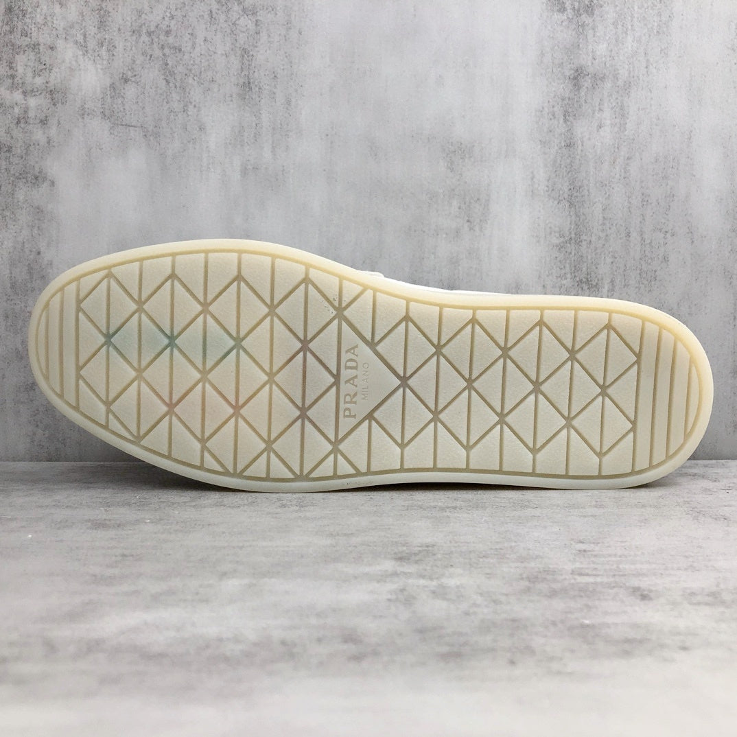 Prada Logo-Plaque Suede Loafers "White"