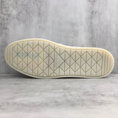 Prada Logo-Plaque Suede Loafers "White"