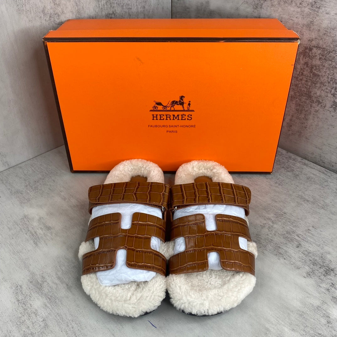 Hermes Chypre Sandals "Brown Crocodile Pattern"