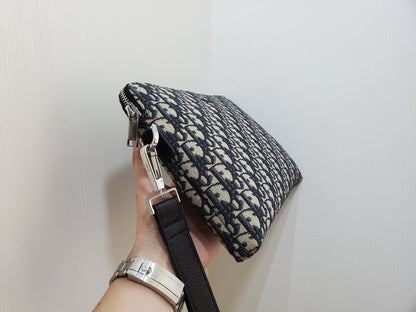 Dior A4 Zipped Pouch "Beige and Black Dior Oblique Jacquard"