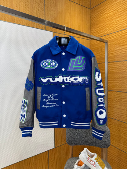 Louis Vuitton Embroidered Varsity Blouson "Grey-Blue"
