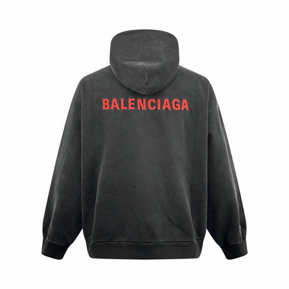 Balenciaga Logo Embroidered Hoodie "Faded Black-Red"