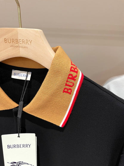 Burberry Logo Collar Cotton Polo Shirt "Black"