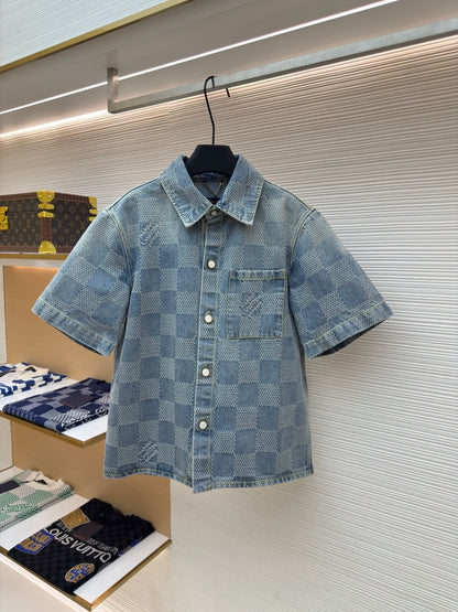 Louis Vuitton Damier 3D Light Denim Short-Sleeved Shirt