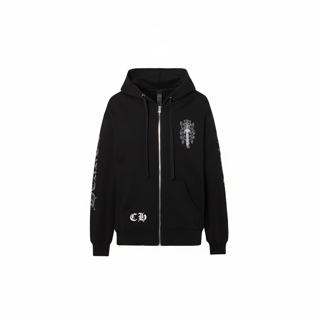 Chrome Hearts Zip-Up Hoodie "Black-Grey-White"