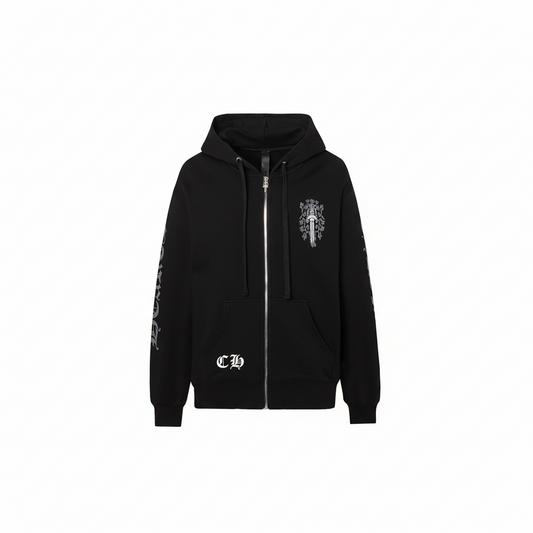 Chrome Hearts Zip-Up Hoodie "Black-Grey-White"