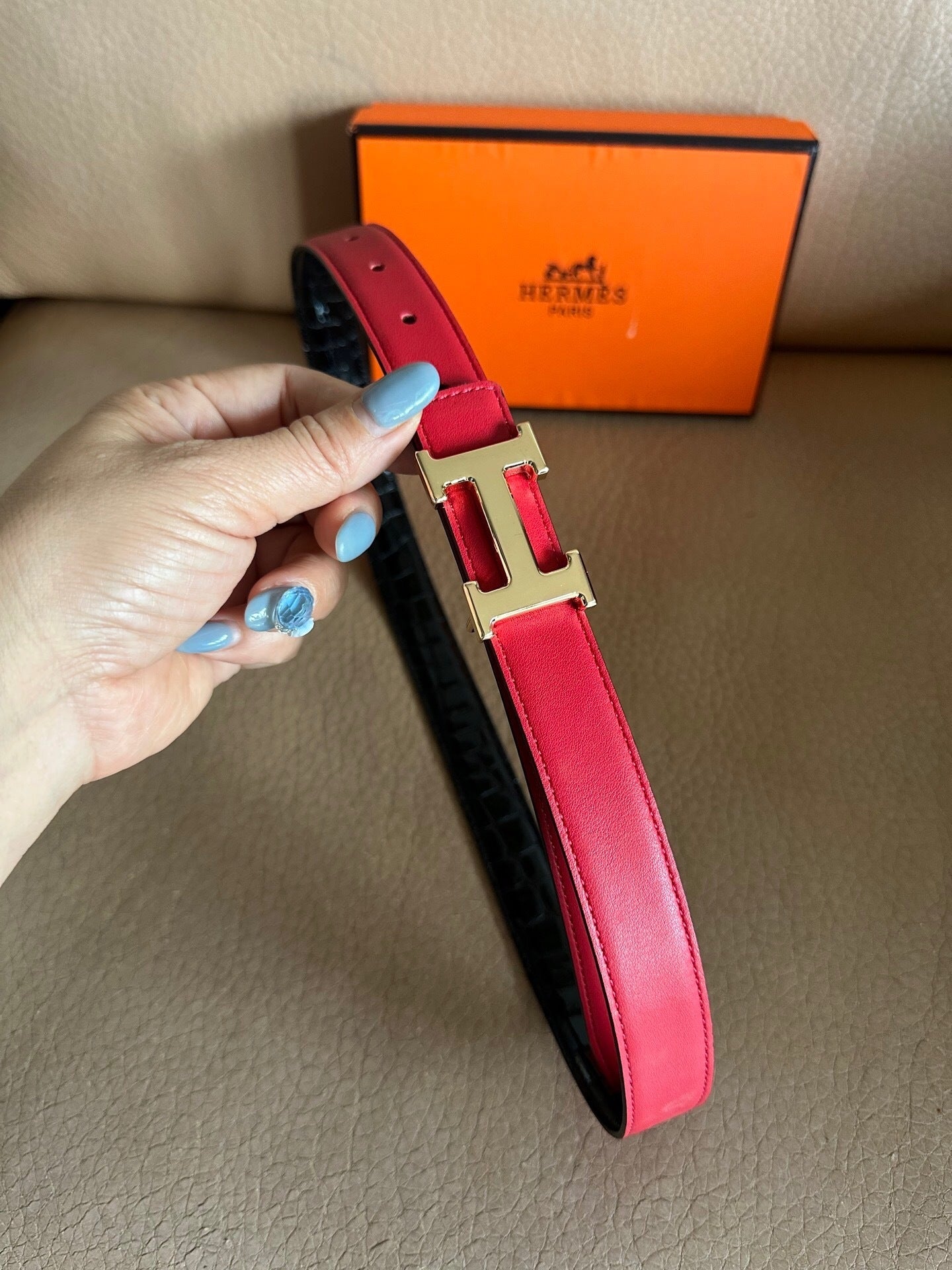 Hermes Constance Belt Buckle & Reversible Leather Strap "Black" and "Red"