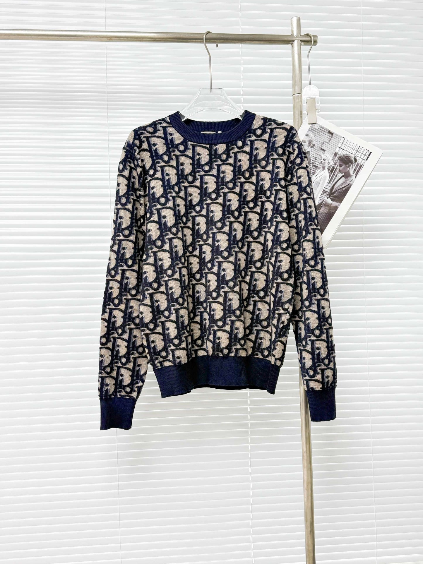 Dior Oblique Sweater "Blue Cotton-Wool-Silk-Blend Jacquard"