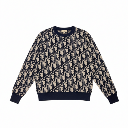 Dior Oblique Sweater "Blue Cotton-Wool-Silk-Blend Jacquard"