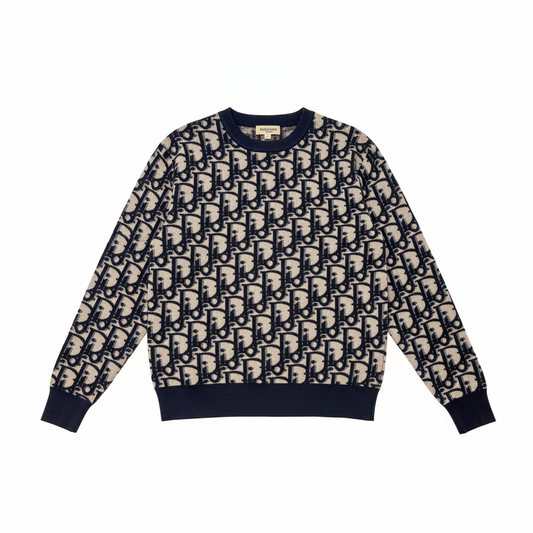 Dior Oblique Sweater "Blue Cotton-Wool-Silk-Blend Jacquard"