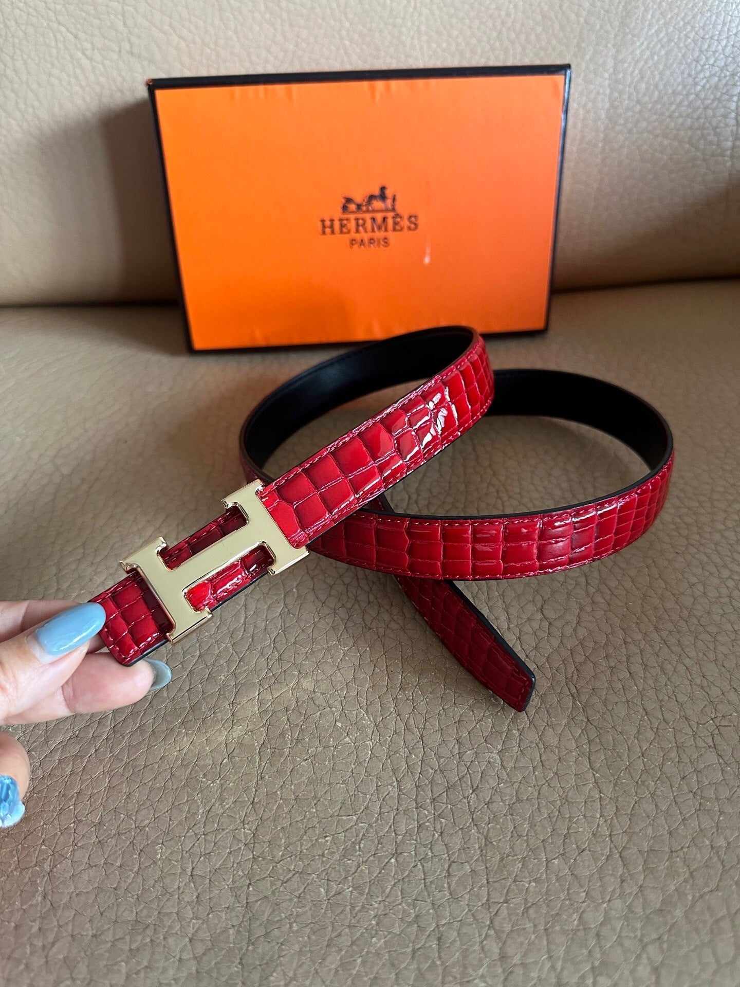 Hermes Constance Belt Buckle & Reversible Leather Strap "Red" and "Black"