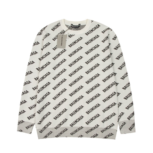 Balenciaga All-Over Logo Sweater "Beige-Black"