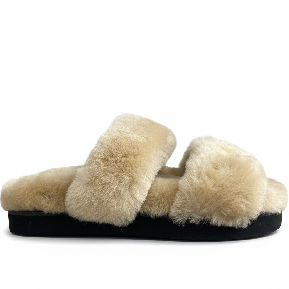 Louis Vuitton Sunset Comfort Nude Shearling Flat Mules "Beige"