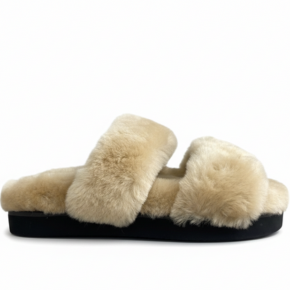 Louis Vuitton Sunset Comfort Nude Shearling Flat Mules "Beige"