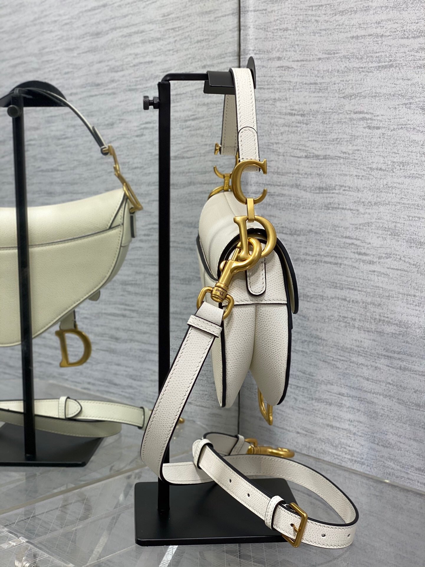Dior Mini Saddle Bag with Strap "Latte Grained Calfskin"