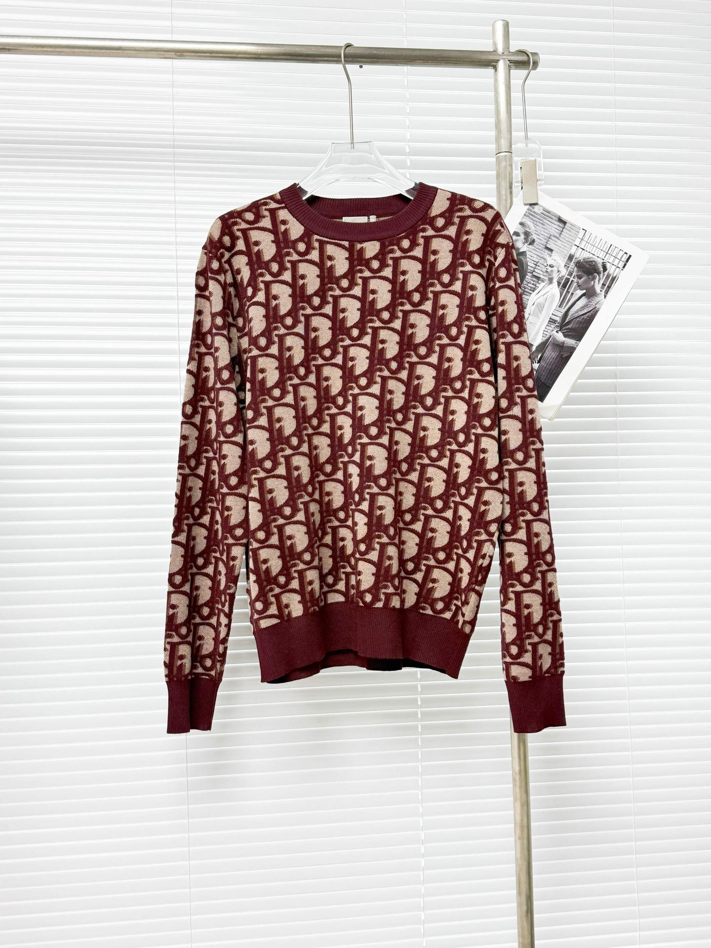 Dior Oblique Sweater "Burgundy Cotton-Wool-Silk-Blend Jacquard"