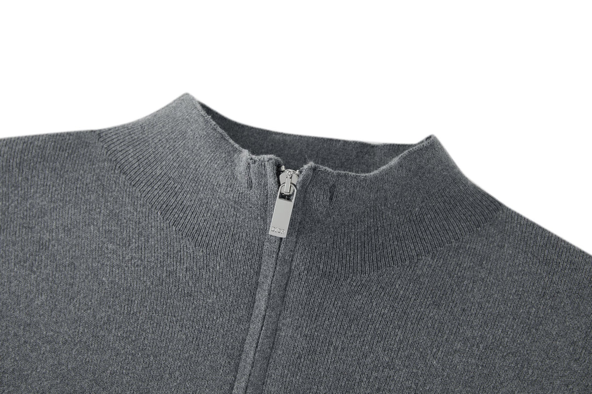 Dior Zipped Cardigan with Dior Embroidery "Gray Wool Interlock"