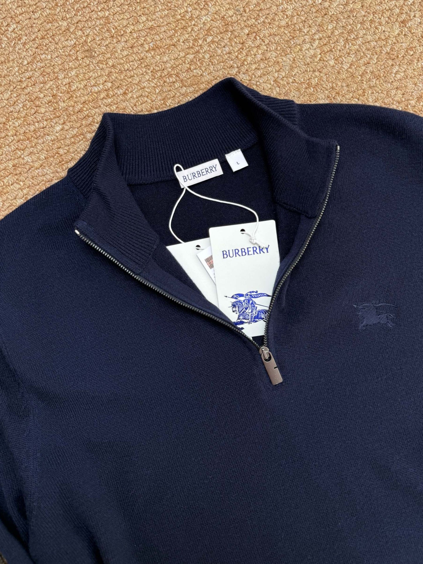 Burberry Cashmere Blend Half-Zip Sweater "Navy Blue"