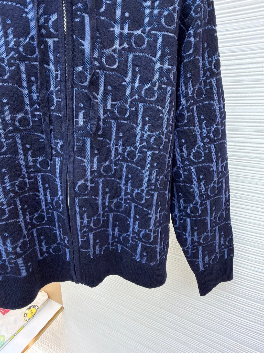 Dior Hooded Zip-up Cardigan "Navy Blue Dior Oblique Wool Blend Jacquard"