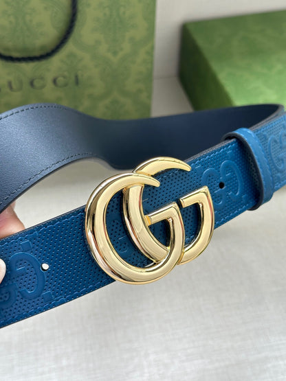 Gucci GG Marmont Leather Belt "Blue"