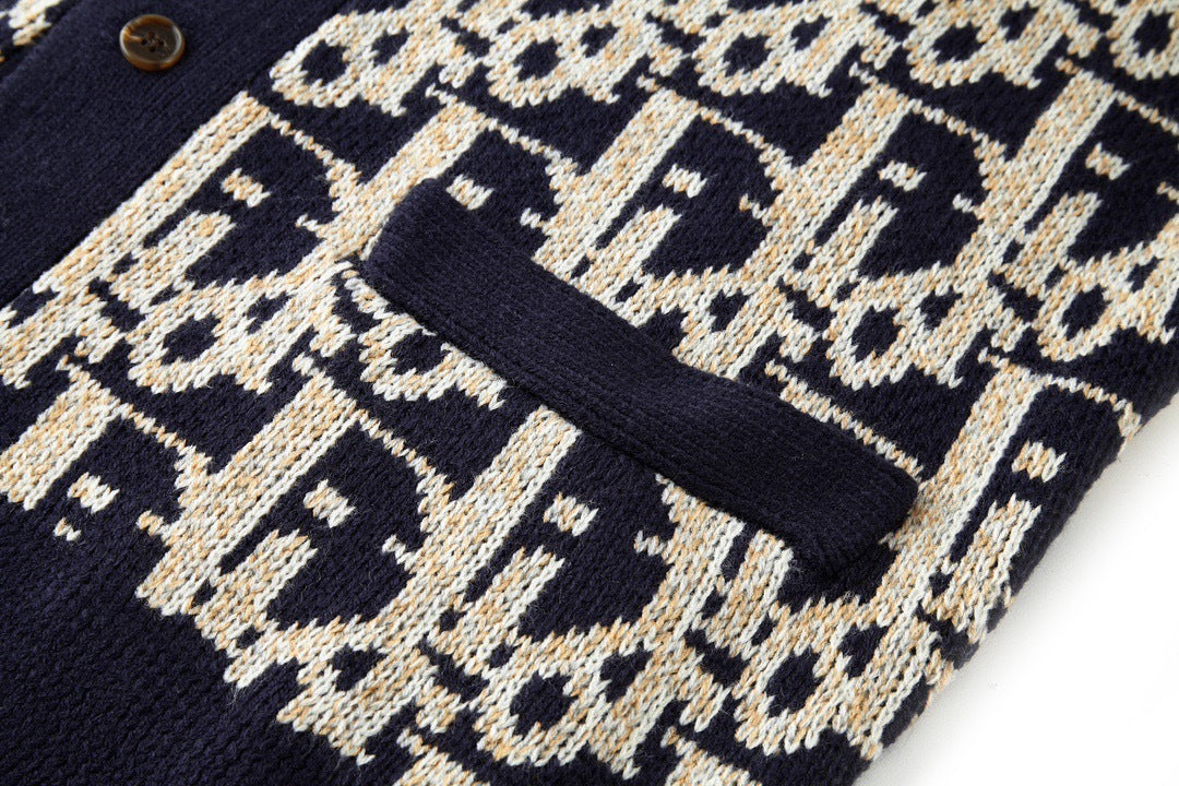 Dior Oblique Cardigan "Navy Blue Virgin Wool Jacquard"