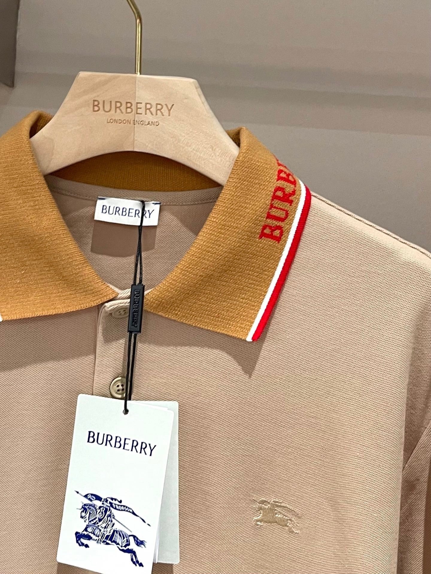 Burberry Logo Collar Cotton Polo Shirt "Flax Beige"
