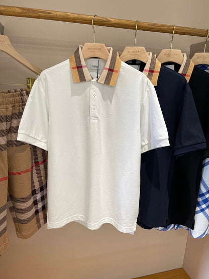 Burberry Check Collar Cotton Polo Shirt "White"