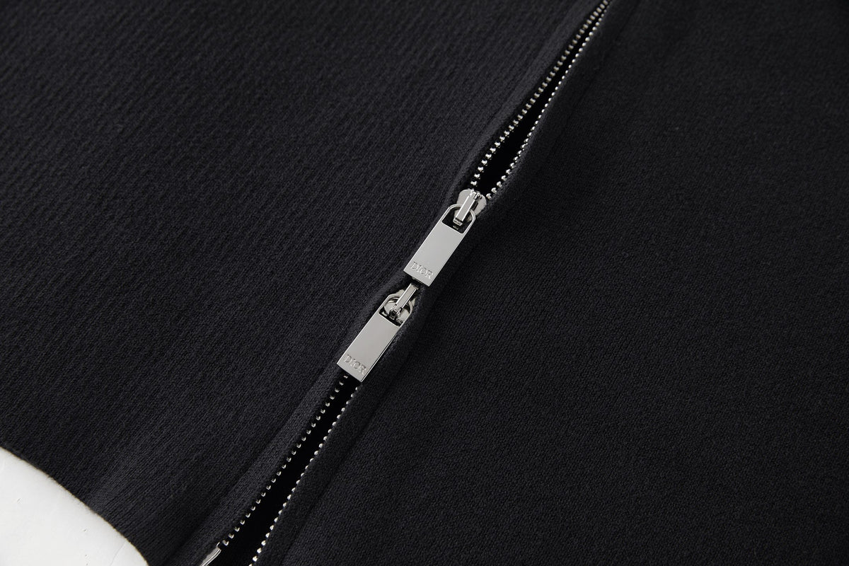 Dior Zipped Cardigan with Dior Embroidery "Black Wool Interlock"