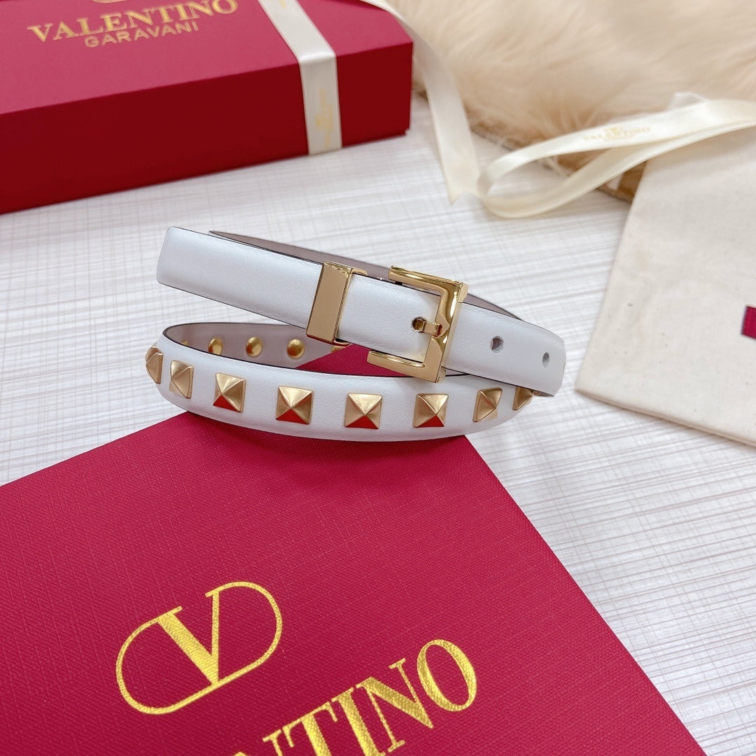 Valentino Rockstud 20mm Leather Belt "White"