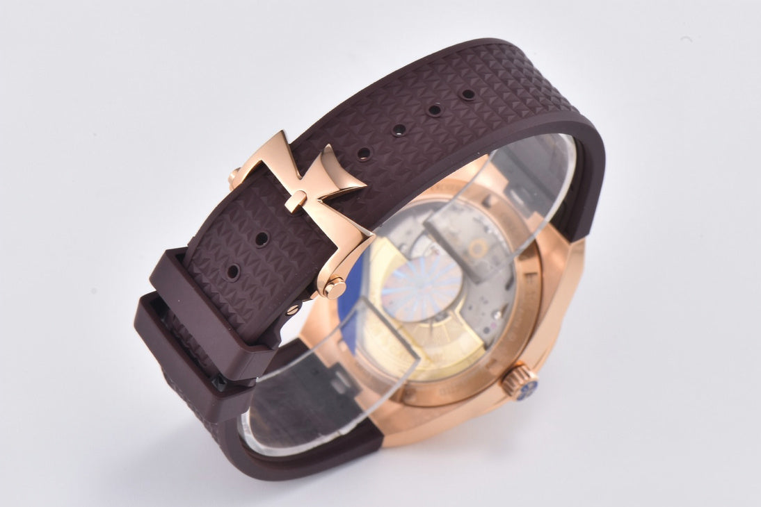 Vacheron Constantin Overseas 41mm Brown Rubber Strap Silver Dial