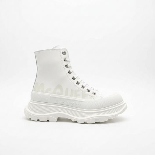 Alexander Mcqueen Tread Slick Leather Boot "Graffiti White-Silver"