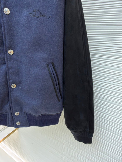 Dior Ribbon Varsity Jacket "Blue Lambskin Suede and Cotton"