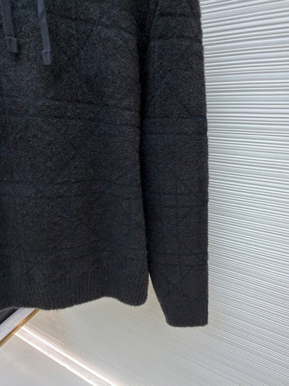 Dior Cannage Hooded Sweatshirt "Black Cotton and Wool Blend Knit"