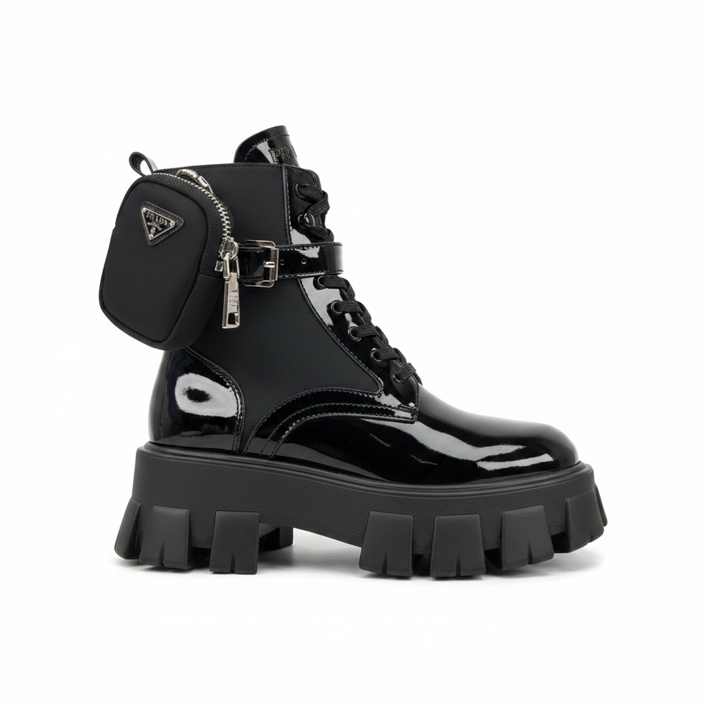 Prada Monolith Patent Leather Boots "Black"