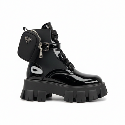 Prada Monolith Patent Leather Boots "Black"