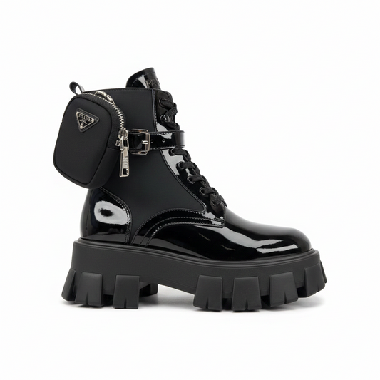 Prada Monolith Patent Leather Boots "Black"