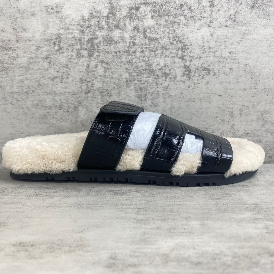 Hermes Chypre Sandals "Black Crocodile Pattern"