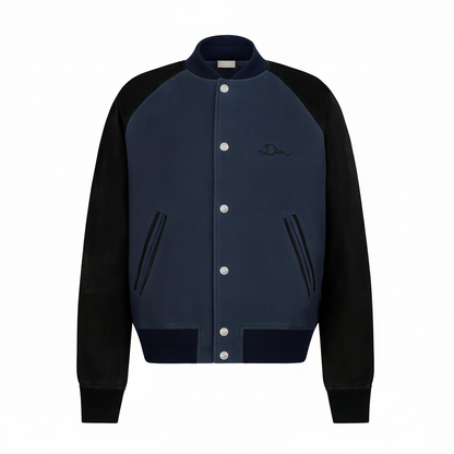 Dior Ribbon Varsity Jacket "Blue Lambskin Suede and Cotton"