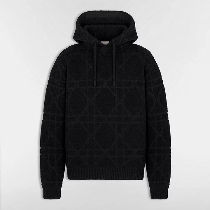 Dior Cannage Hooded Sweatshirt "Black Cotton and Wool Blend Knit"