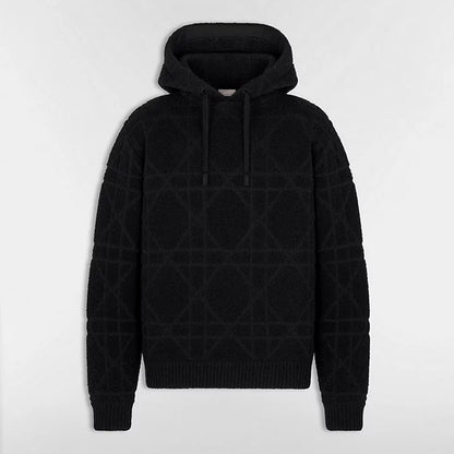 Dior Cannage Hooded Sweatshirt "Black Cotton and Wool Blend Knit"