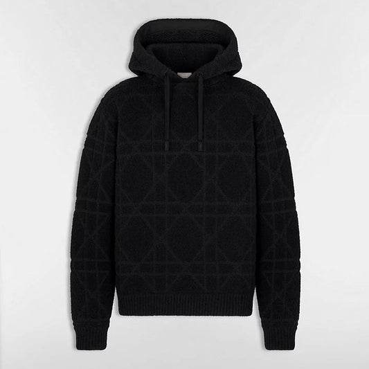 Dior Cannage Hooded Sweatshirt "Black Cotton and Wool Blend Knit"