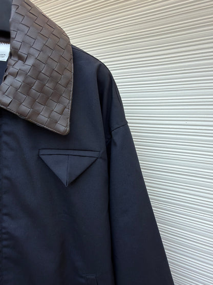 Bottega Veneta Intrecciato Leather-trimmed Canvas Blouson "Navy"