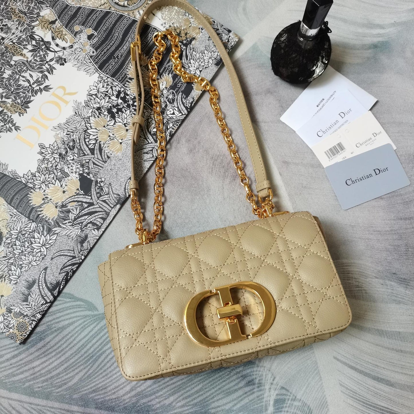 Dior Small Dior Caro Bag "Beige Supple Cannage Calfskin"