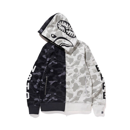 BAPE x Neighborhood Split Camo Shark Full Zip Hoodie "Black/White"