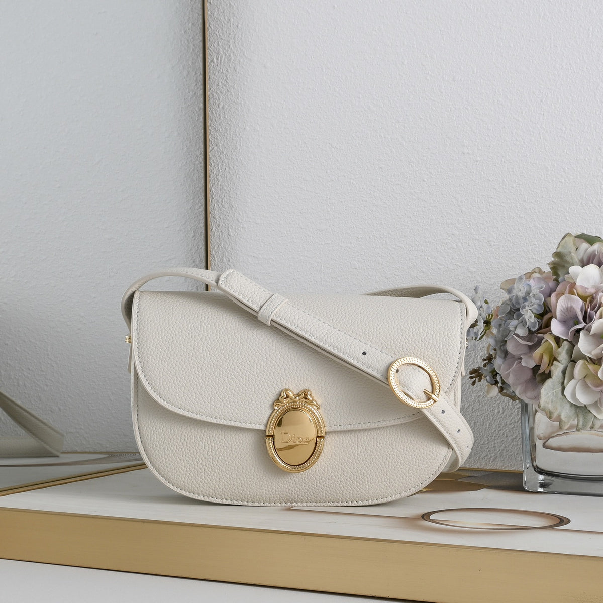 Dior Medium Dior Médaillon Flap Bag "White Grained Calfskin"
