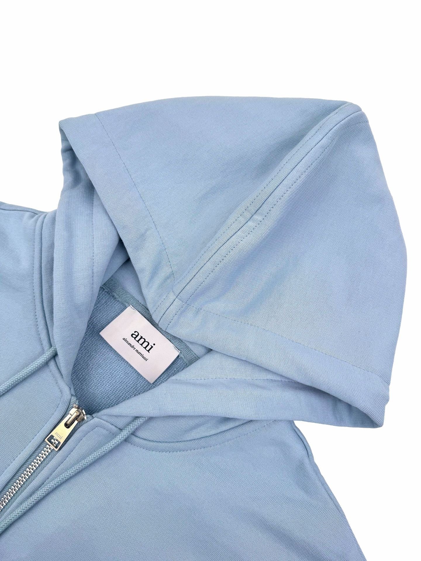 Ami Paris Zip-Up Hoodie "Sky Blue"